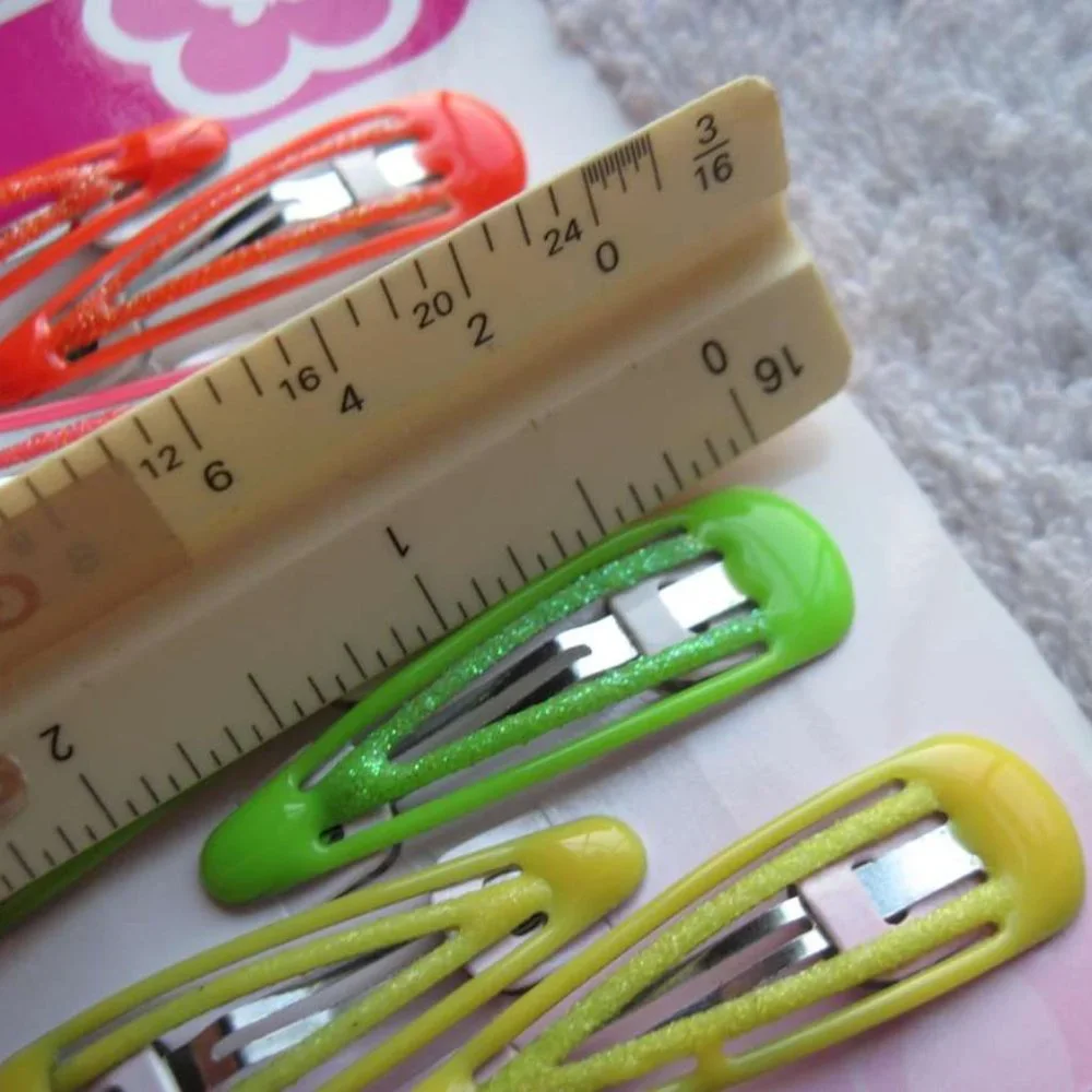 12 Scunci Girls Double Bar Glitter Colored Epoxy Metal Snap Contour Hair Clips
